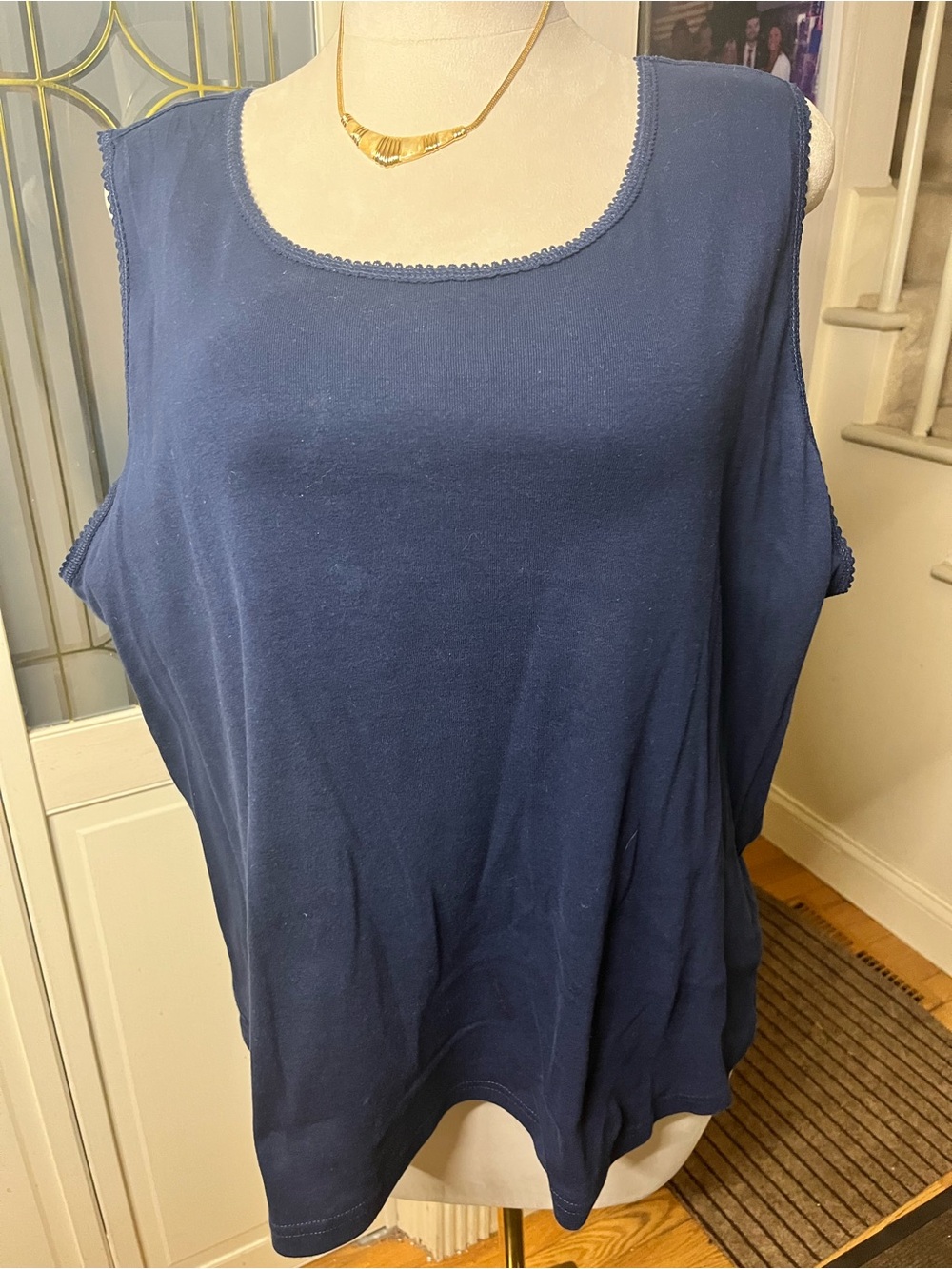 Studio Works Woman Navy Blue Tank Top Size 3X 100% Cotton Cottagecore